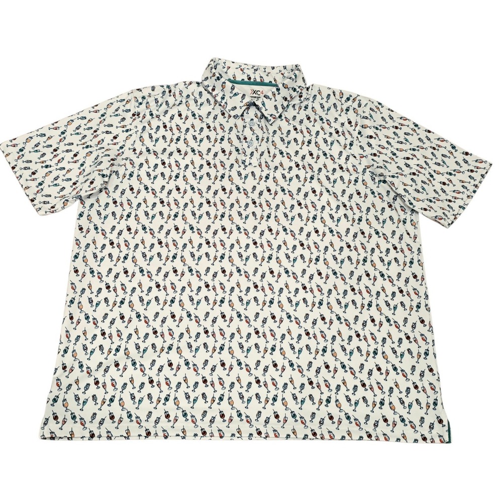 Johnston & Murphy XC4 Golf Polo Mens XL Cocktail Drinks Print Performance White